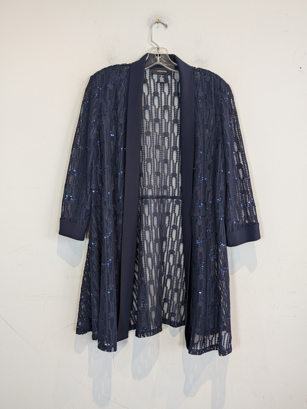 R&M Richards Navy Sequin Lace Shell, Size 16